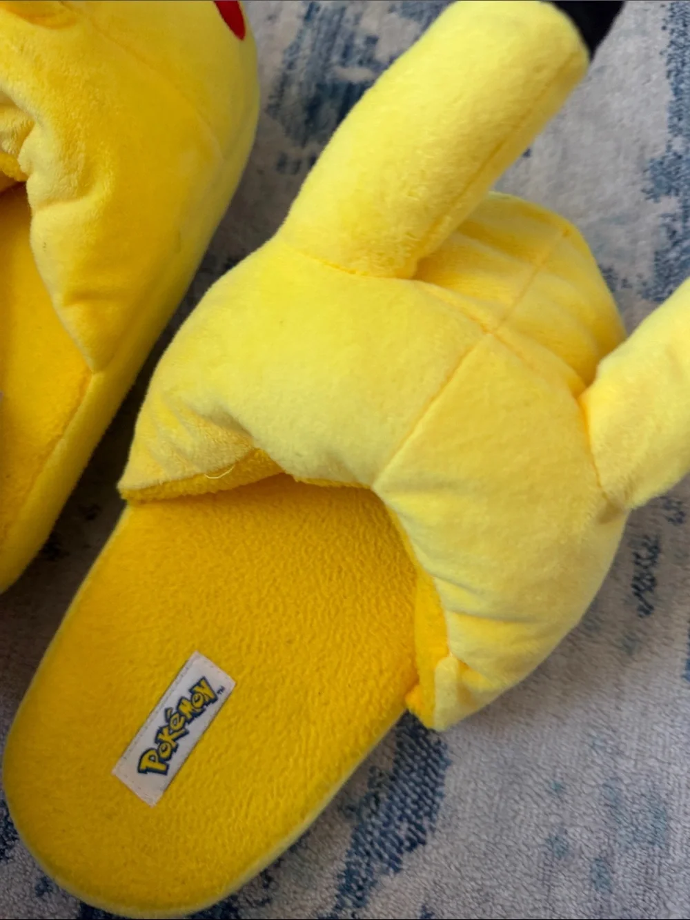 Pokemon Pikachu Plush Slippers in Yellow with Black and Red Accents